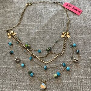 Betsey Johnson Gold and Blue Layered Necklace with Pendant